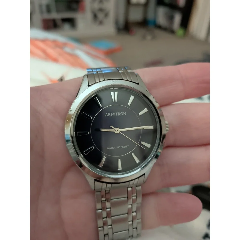 Armitron Quartz Watch 20/5077SV Men 50m Silver Analog‎ New Battery 6.75